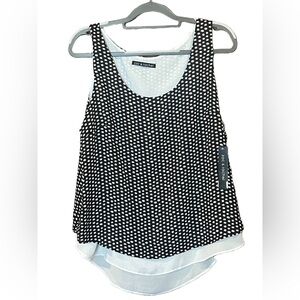 NWT - Zac&Rachel, sleeveless layered blouse, black with white stars, size xl